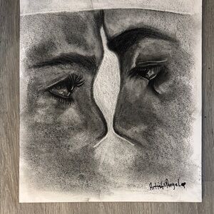 Angel's Charcoal Expression in Black and Gray